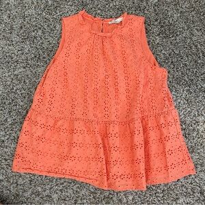 LOFT Peplum Top Women's XL Orange Eyelet 100% Cotton Lined Spring Beach Vacation